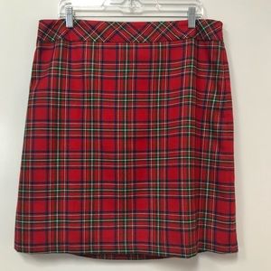 Talbots factory red plaid tartan pencil skirt size 14 academia preppy EUC